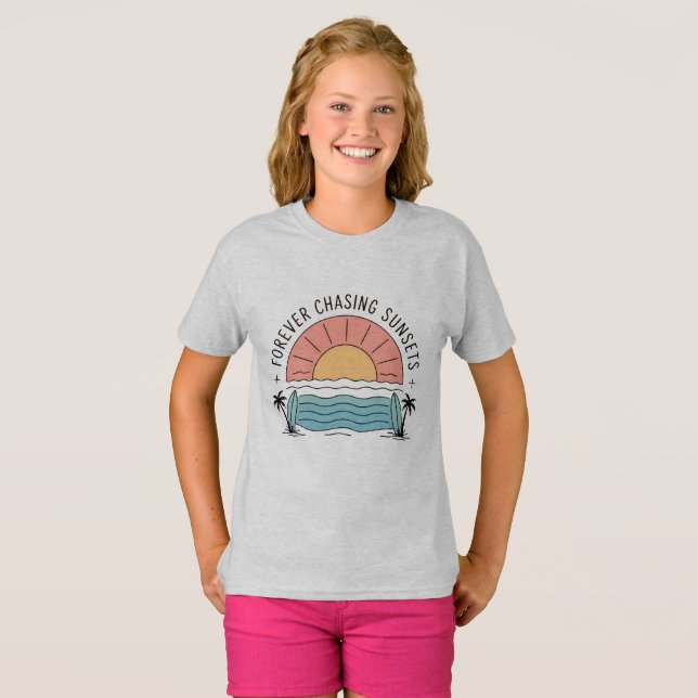 Camiseta Para sempre perseguindo Pôrs do sol - Praia tropic (Frente Completa)