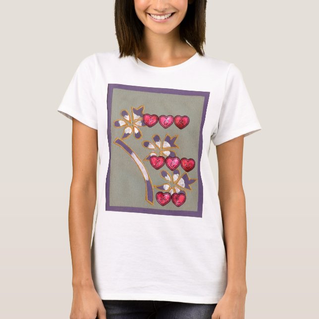 Camiseta Para Você De Mim: Belo Design De Corações Florais (Frente)