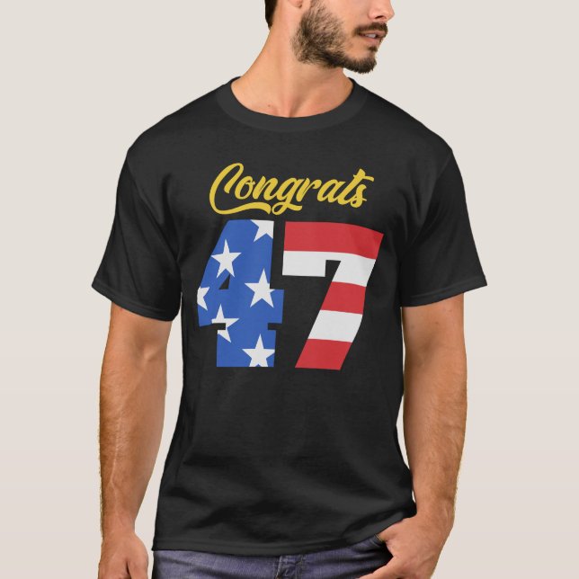 Camiseta Parabéns 47 Bandeira Trump American (Frente)