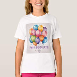Camiseta Parabéns Balões de Feliz Aniversário - Nome Person