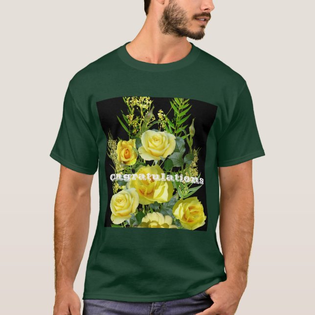 Camiseta Parabéns de Imagem de Flores Amarelas de Impressõe (Frente)