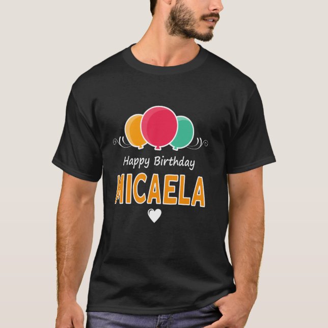 Camiseta Parabéns dizendo Micaela (Frente)
