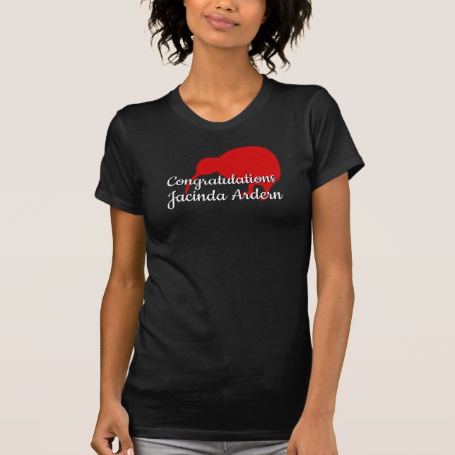 Camiseta Parabéns Jacinda Ardern Texto Personalizado Kiwi (Frente)