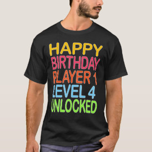 Camiseta Parabéns Jogador 1 Nível 4 Desbloqueado Engraçado