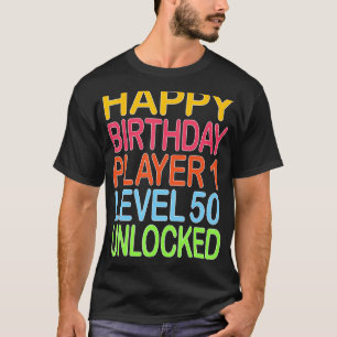 Camiseta Parabéns Jogador 1 Nível 50 Desbloqueado Engraçado