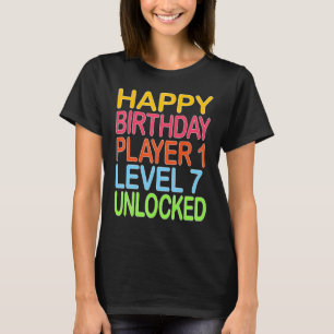 Camiseta Parabéns Jogador 1 Nível 7 Desbloqueado Engraçado