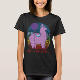 Camiseta Parabéns Llama Alpaca Retro Celebração Anim