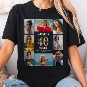 Camiseta Parabéns pelos 40 Anos Colagem de Fotos Aniversári