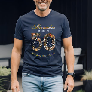 Camiseta Parabéns pelos 50 Anos de Idade Colagem de Fotos
