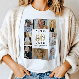 Camiseta Parabéns pelos 60 Anos Colagem de Fotos Aniversári