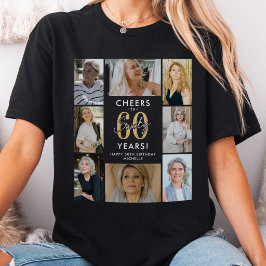 Camiseta Parabéns pelos 60 Anos Colagem de Fotos Aniversári