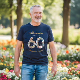 Camiseta Parabéns pelos 60 Anos de Idade Colagem de Fotos