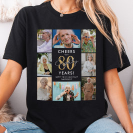 Camiseta Parabéns pelos 80 Anos Colagem de Fotos de Anivers
