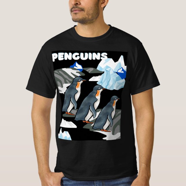 Camiseta Parada De Pinguim Antártico Em Fundo De Ceia Negra (Frente)