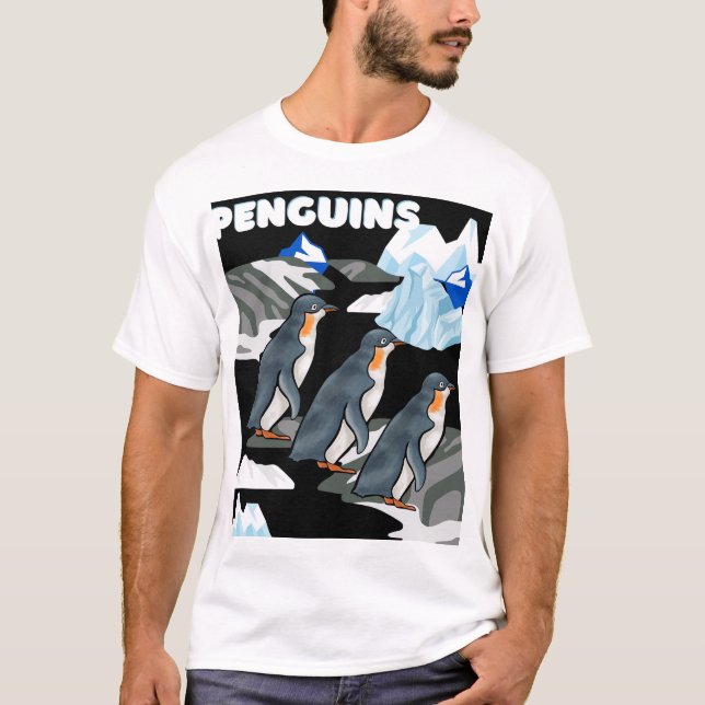 Camiseta Parada De Pinguim Antártico Em Fundo De Ceia Negra (Frente)