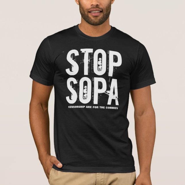 Camiseta Parada SOPA - A censura é para os Commies (Frente)