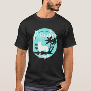 Camiseta Paradise da Árvore Palma do Pôr do Sol do Cão Corg