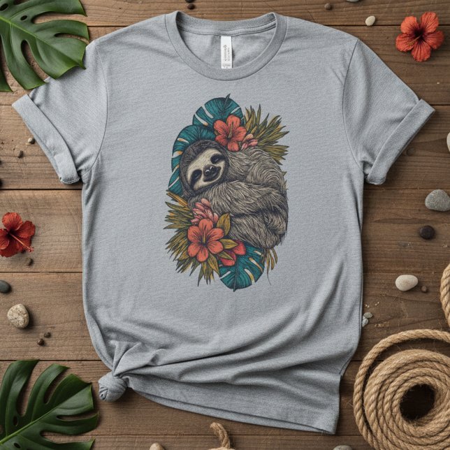 Camiseta Paradise Nap Tropical Floral Sloth, Cute Vacation (Criador carregado)