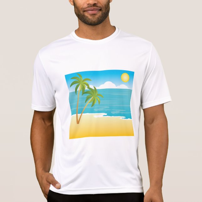 Camiseta Paraíso de Praia Tropical com Palmeiras (Frente)