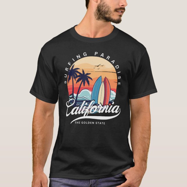 Camiseta Paraíso de Surf da Califórnia Masculino (Frente)