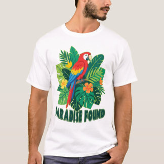 Camiseta Paraíso Encontrado Arara Vermelha Arte Tropical