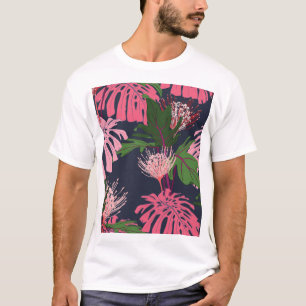 Camiseta Paraíso Tropical: Folhas Exóticas e Flores