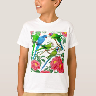 Camiseta Parakeets e peônias