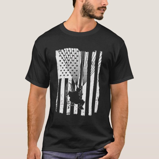 Camiseta Paramotor Powered Paraglider Usa Flag Americano (Frente)