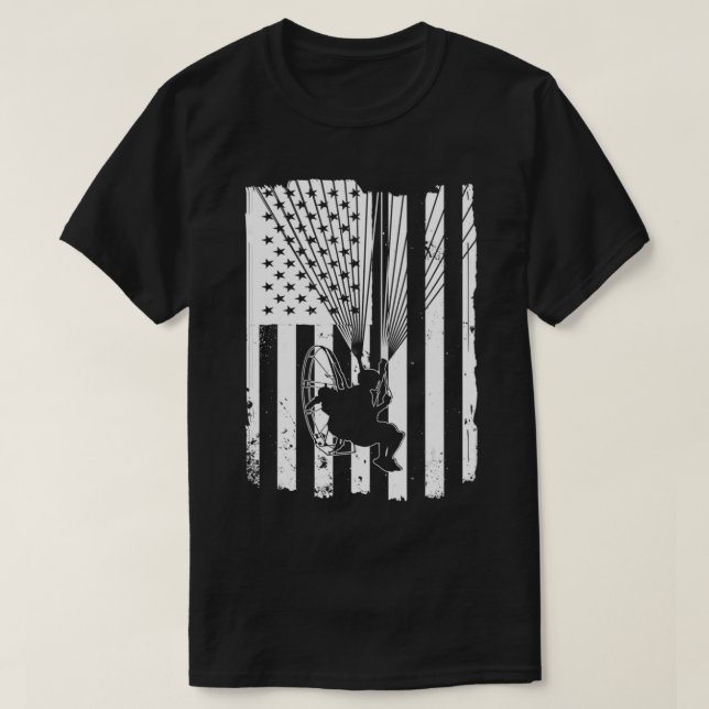 Camiseta Parapente Powered Paraglider EUA Flag (Frente do Design)