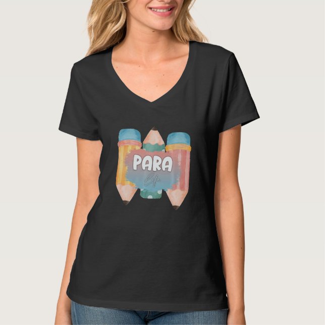 Camiseta Paraprofessional Para Life Crayon Rainbow Back To  (Frente)