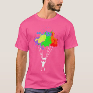 Camiseta Paraquedista Colorido em Queda Livre Flutuando no 