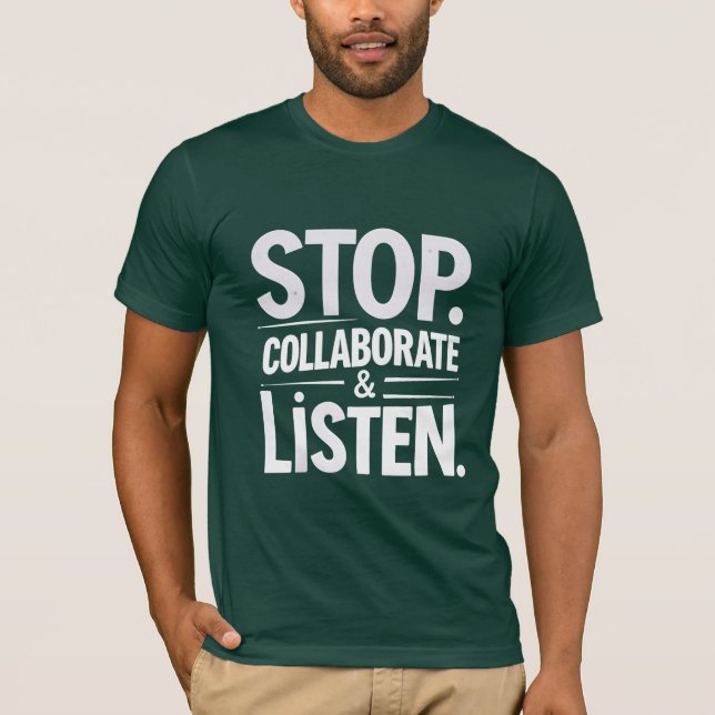 Camiseta Parar Colaboração e Ouvir (Frente)