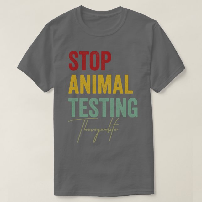 Camiseta Parar de Testar Animais Ativismo aos Direitos dos  (Frente do Design)