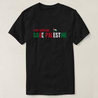 Camiseta Parar Genocídio Salvar Texto de Bandeira Palestina