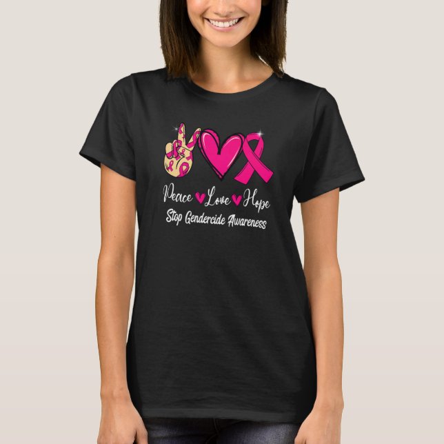Camiseta Parar o Gendercide Consciência Paz Amor Esperança  (Frente)