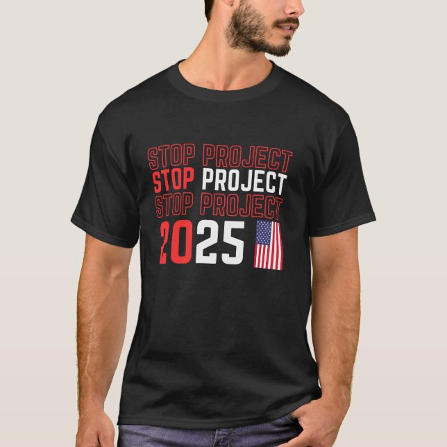 Camiseta Parar Projeto 2025 Trump s Engraçado Sleeve T Shir (Frente)