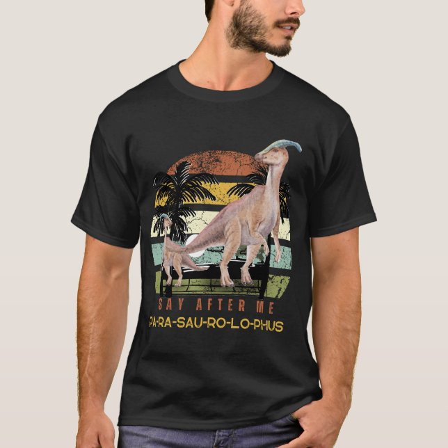 Camiseta Parasaurolophus Dinossaur Retro Vintage Sunset (Frente)