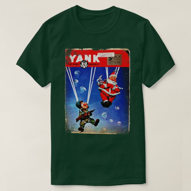 Camiseta Paratroops Santa Claus e Yank Magazine 1943 WWII (Frente do Design)