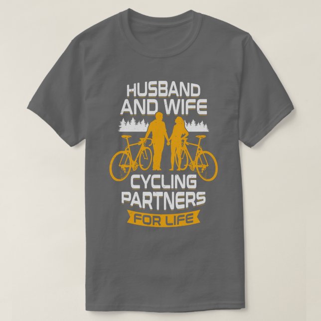 Camiseta Parceiros De Ciclagem De Hus E Esposa Para A Vida (Frente do Design)