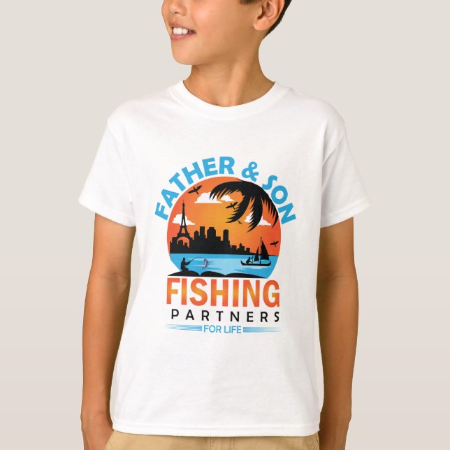 Camiseta Parceiros de Pesca Pai e Filho para a Vida (Frente)