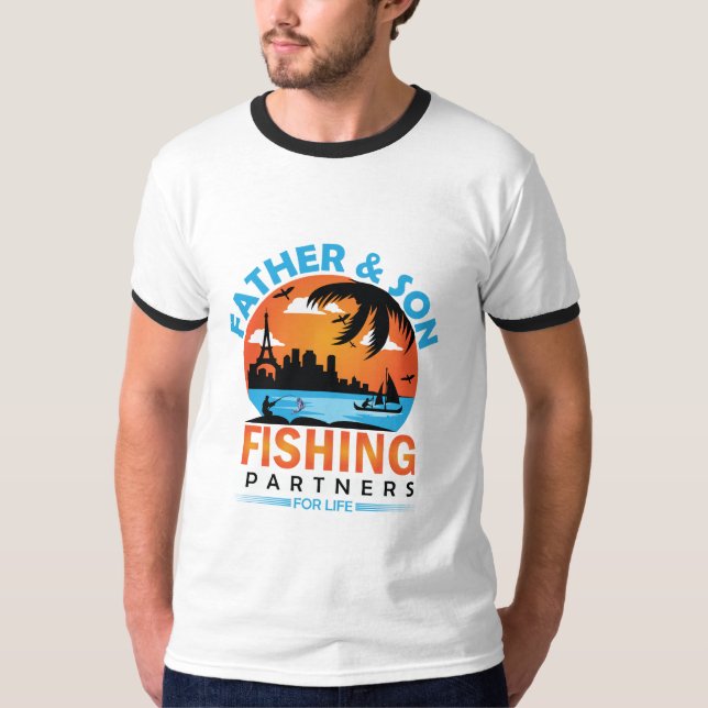 Camiseta Parceiros de Pesca Pai e Filho para a Vida (Frente)
