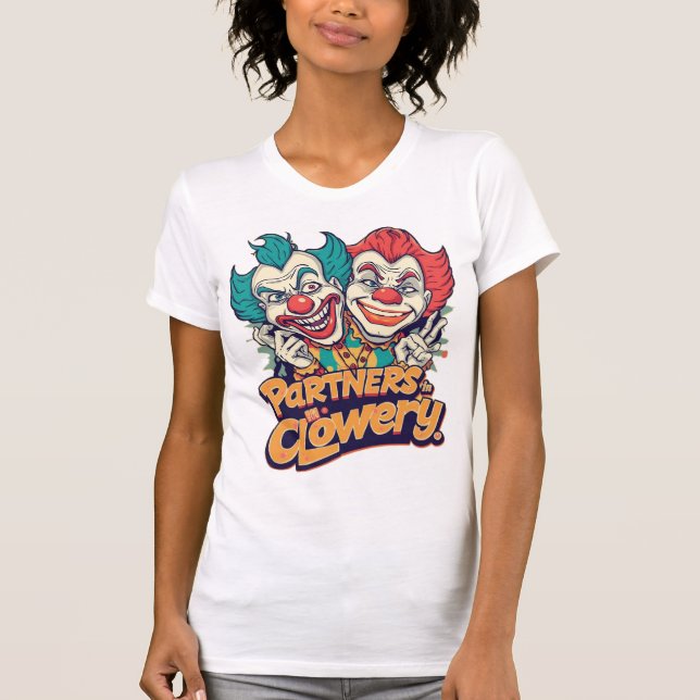 Camiseta Parceiros na Clowery (Piada de Palhaço Divertida) (Frente)