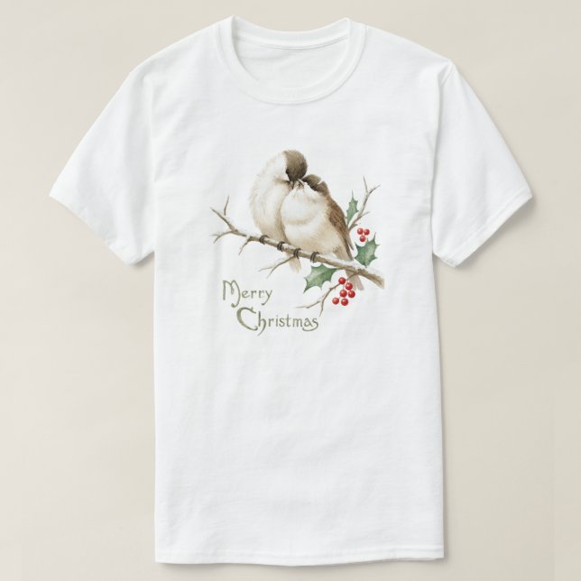 Camiseta Pardais num Ramo de Natal (Frente do Design)