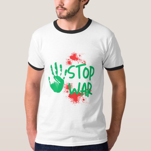 Camiseta Pare a Guerra – Desenho Gráfico Ousado de Mão Anti (Frente)