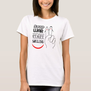 Camiseta Pare a Guerra Grande Sorriso Símbolo da Paz com Do