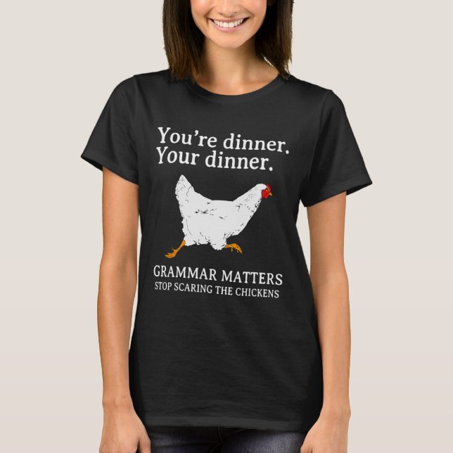 Camiseta Pare de Assustar as Galinhas Gramática Inglesa Eng (Frente)