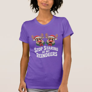 Camiseta Pare de Olhar para Meus Renardos Piada de Natal Di