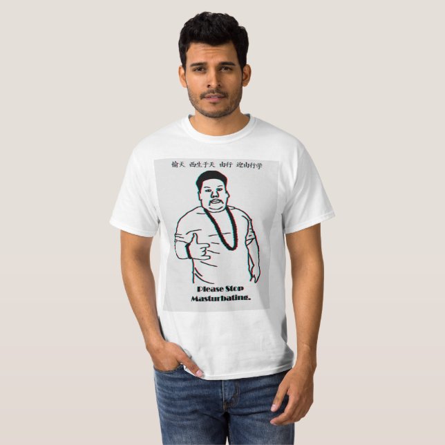 Camiseta "Pare de por favor Masturbating" o t-shirt branco (Frente Completa)