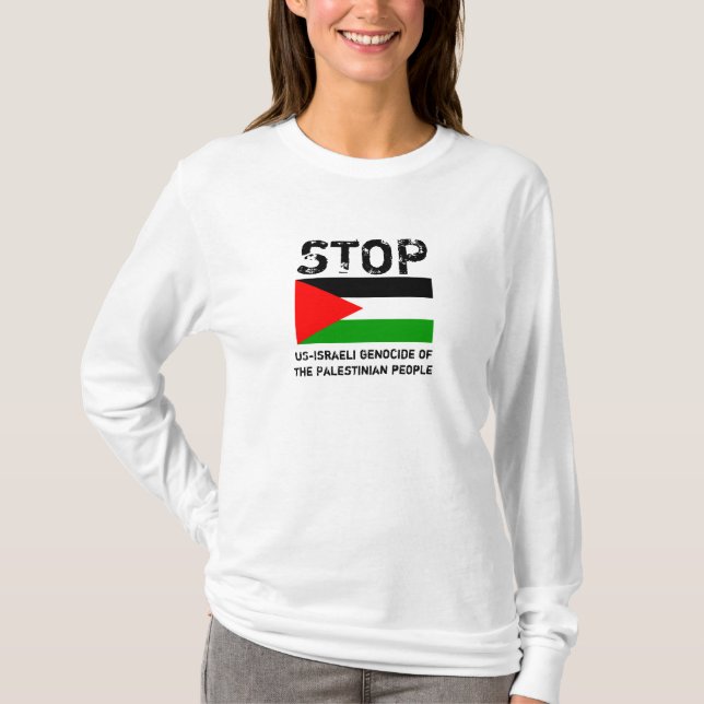 CAMISETA PARE O GENOCÍDIO DE US-ISRAELI DE PESSOAS (Frente)