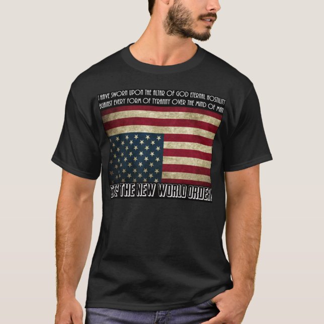 Camiseta Pare o ordem mundial novo Thomas Jefferson (Frente)